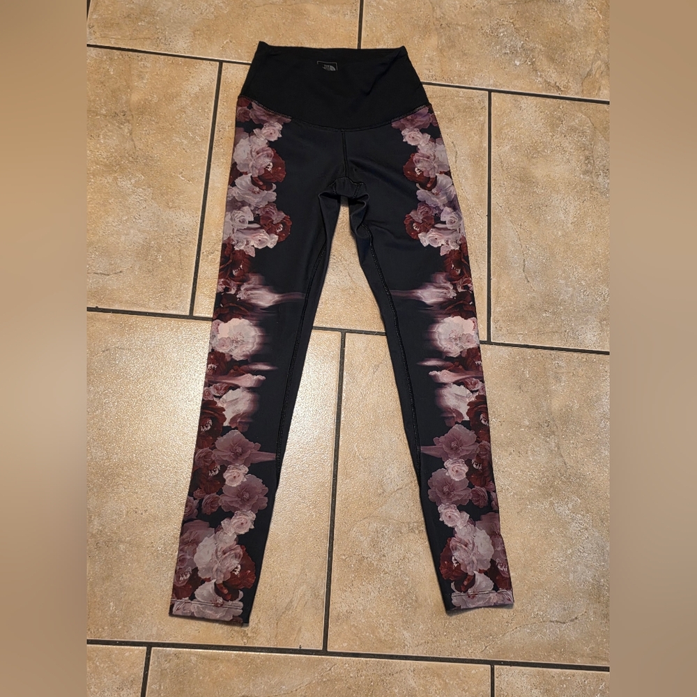 The North Face Black Leggings with Burgundy & Pink Floral Side Panels